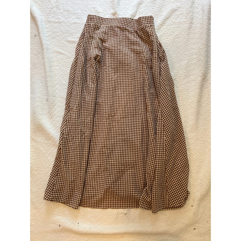 Polagram Brown Gingham Check Maxi Skirt Elastic Waist Cottagecore PSK5406 Mens M